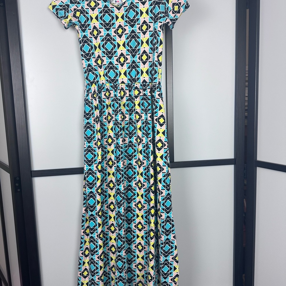 Dot Dot Smile Geometric Blue and Yellow Kids Dress